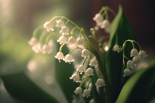 Hermoso primer plano de lirio de los valles con Bokeh verde fresco