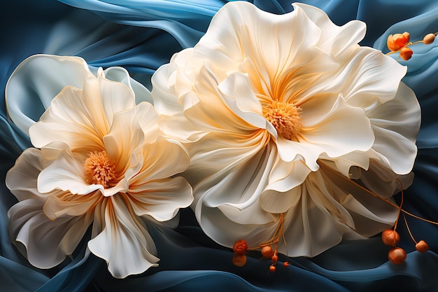 un hermoso proyecto de arte que involucra delicadas flores y seda