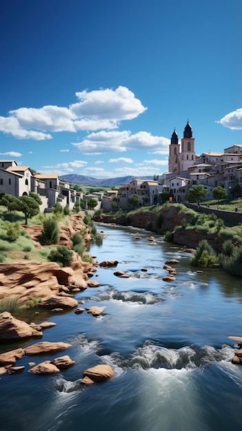 Hermoso pueblo en la ladera del río UHD fondo de pantalla