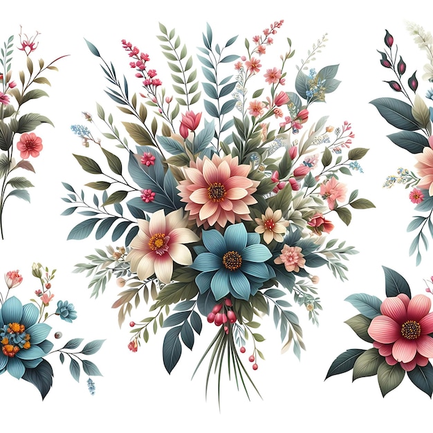 hermoso ramo floral conjunto vector