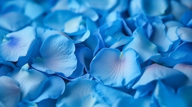 Un hermoso ramo de flores azules en una mesa de madera ai generativo