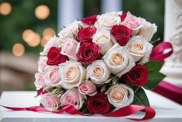 Foto un hermoso ramo de flores para la boda.