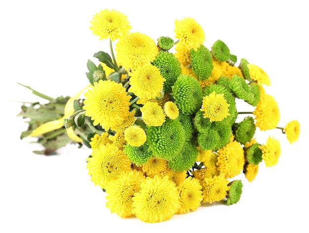 Hermoso ramo de flores de crisantemos aislado en blanco