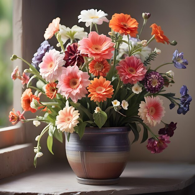 hermoso ramo de flores en una hermosa olla