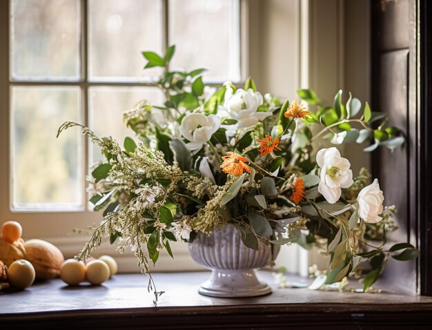 Un hermoso ramo de flores en un jarrón Arreglo floral