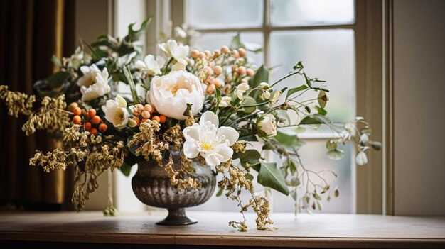 Un hermoso ramo de flores en un jarrón Arreglo floral