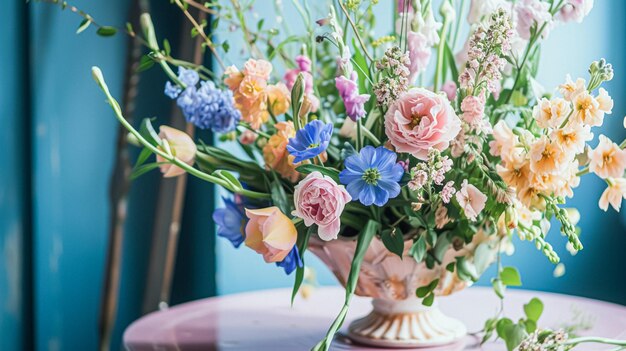 Un hermoso ramo de flores en un jarrón Arreglo floral