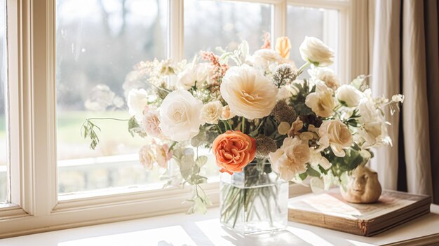 Un hermoso ramo de flores en un jarrón Arreglo floral