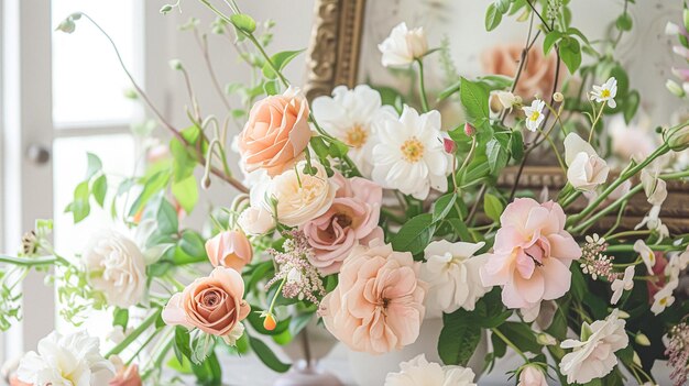 Un hermoso ramo de flores en un jarrón Arreglo floral