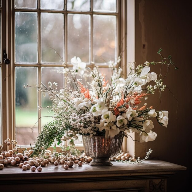 Un hermoso ramo de flores en un jarrón Arreglo floral