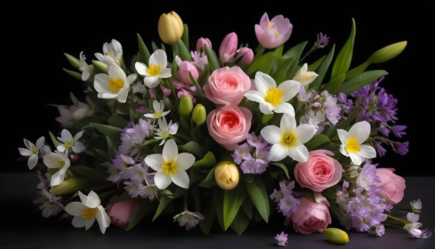 hermoso ramo de flores de primavera sobre un fondo negro