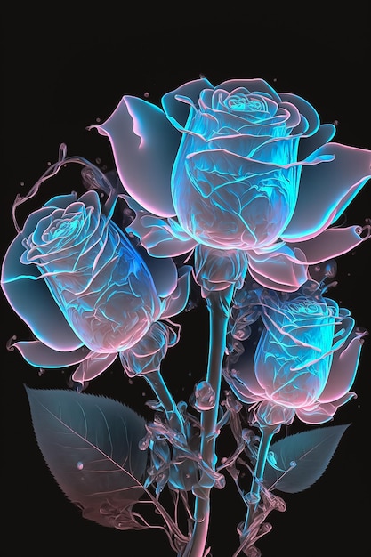 Un hermoso ramo de flores de rosas de color rosa claro espectral sobre un fondo oscuro suave y romántico Generado por IA