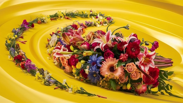 Un hermoso ramo de flores sobre un fondo amarillo