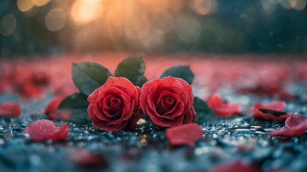 Hermoso ramo rosa roja de amor fondos de pantalla fondo brillo concepto de San Valentín Generativo Ai