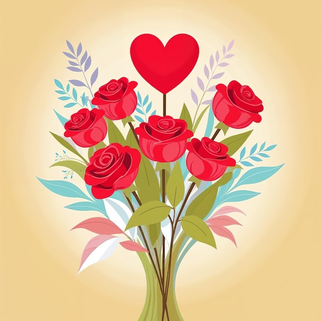 Un hermoso ramo de rosas rojas con un corazón
