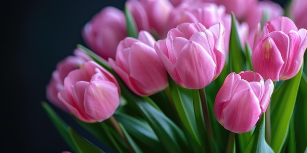 Un hermoso ramo de tulipanes rosados en un fondo borroso Generación Ai