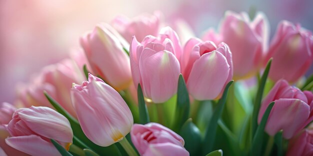 Un hermoso ramo de tulipanes rosados en un fondo borroso Generación Ai