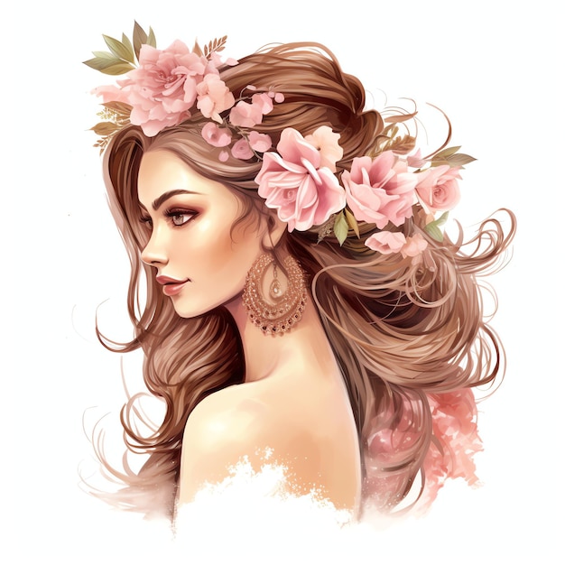 hermoso registrador de bodas junto a un mostrador de cabello oscuro en una ilustración de imágenes prediseñadas de estilo boho