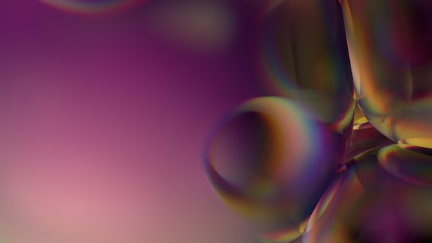 Hermoso render 3d de burbujas con reflejos abstractos. Fluir colores modernos. Formas redondas lisas.