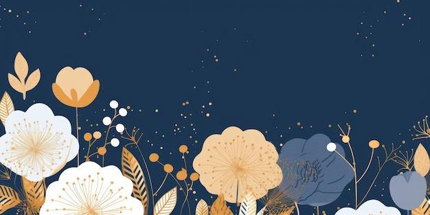Hermoso resumen dorado y azul simple doodle dibujos animados diseño floral fondo hermoso Generative AI AIG32