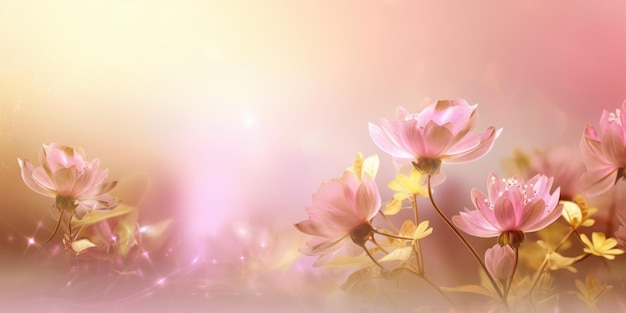 Hermoso resumen de oro y rosa mañana brumosa foto diseño floral fondo banner hermoso Generativo AI AIG32