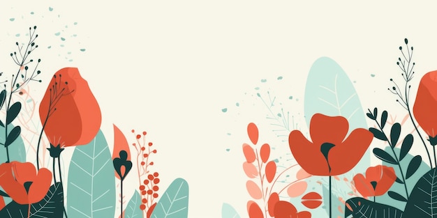 Hermoso resumen rojo y verde simple doodle dibujos animados diseño floral fondo hermoso Generative AI AIG32
