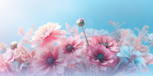 Hermoso resumen rosa azul pastel brumoso mañana foto floral diseño fondo banner hermoso Generativo AI AIG32