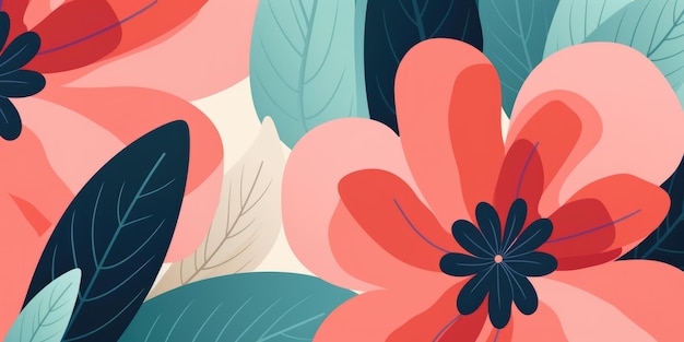 Hermoso resumen verde azulado rosa naranja simple doodle dibujos animados diseño floral fondo hermoso Generativo AI AIG32