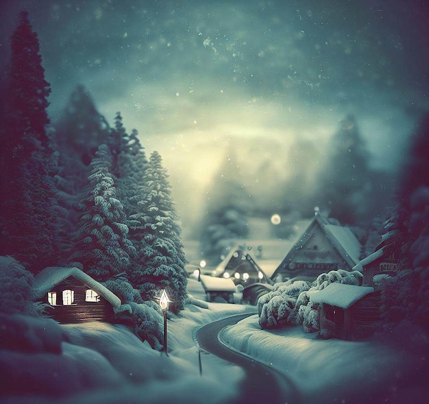 Hermoso retrato acogedor paisaje invernal en Navidad ai vector ilustración imagen fondo de pantalla