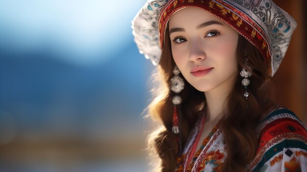 Foto un hermoso retrato de una chica de xinjiang en vestido tradicional ai generativa