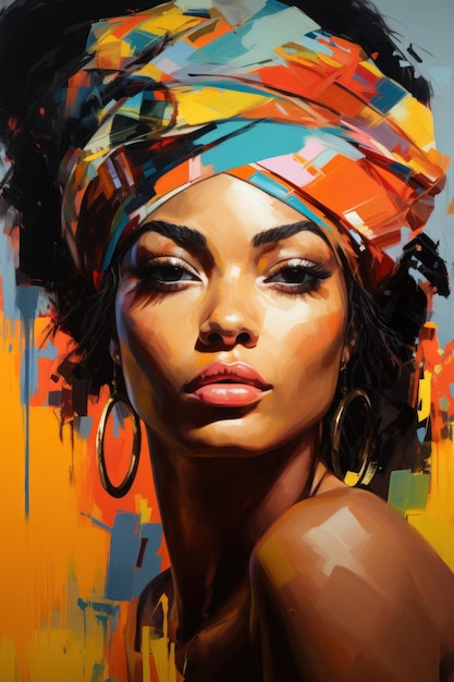 Hermoso retrato colorido de mujer negra al estilo de la pintura al óleo abstracta moderna