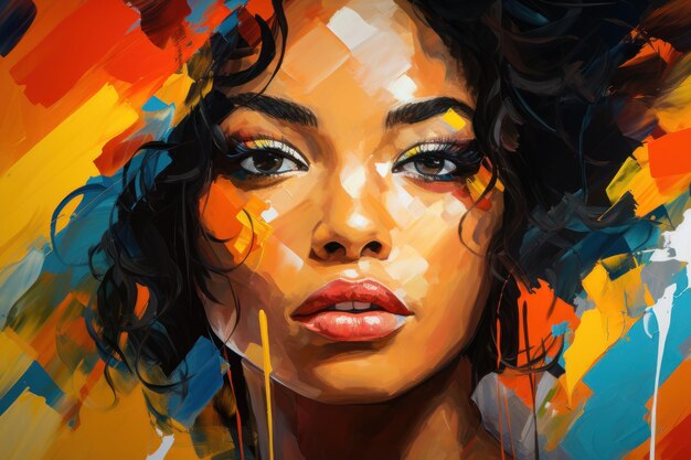 Hermoso retrato colorido de mujer negra al estilo de la pintura al óleo abstracta moderna