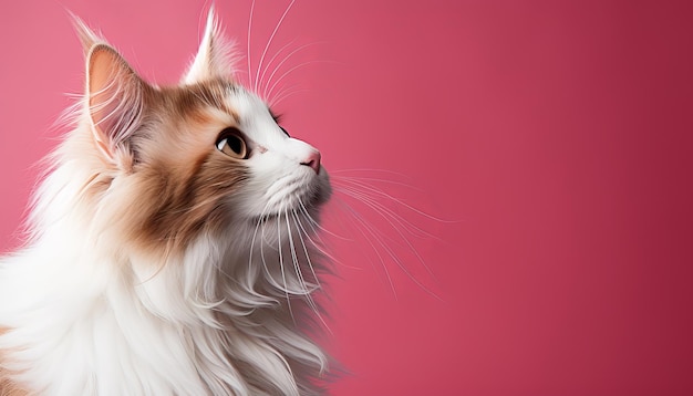Hermoso retrato de estudio de un gato lindo y adorable posando en un fondo de color sólido aislado