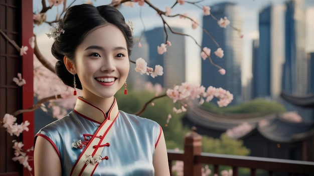 Un hermoso retrato de una joven asiática, un concepto de estilo de vida de una mujer feliz.