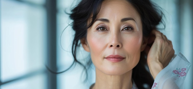 un hermoso retrato de una mujer asiática de mediana edad