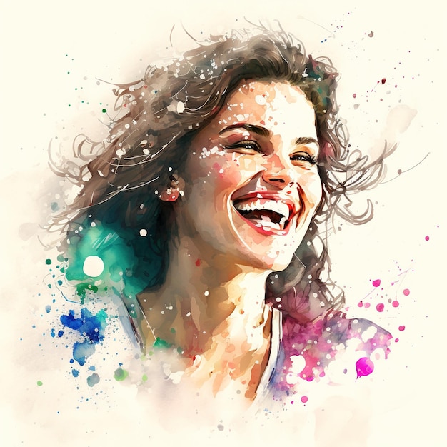 Foto hermoso retrato de mujer feliz en pintura de acuarela