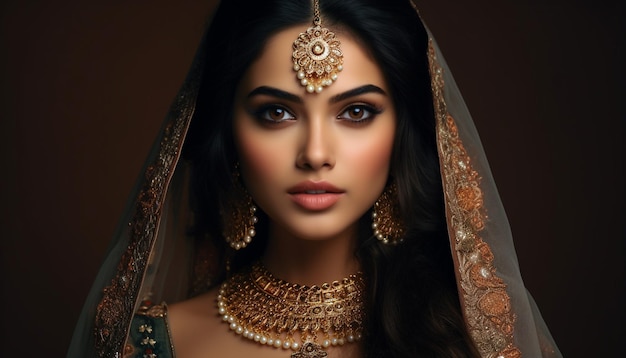 hermoso retrato de una mujer india con joyas