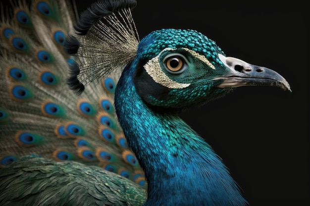 Hermoso retrato de un pavo real con sus plumas hacia fuera