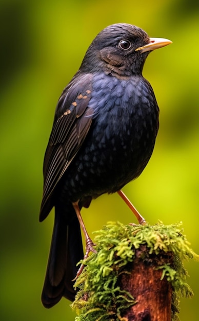 Un hermoso retrato de un pequeño pájaro negro.