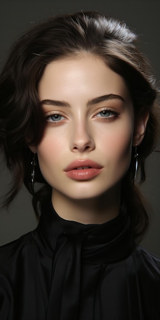 Hermoso retrato de rostro de una hermosa mujer francesa con ojos perfectos maquillaje profesional morena