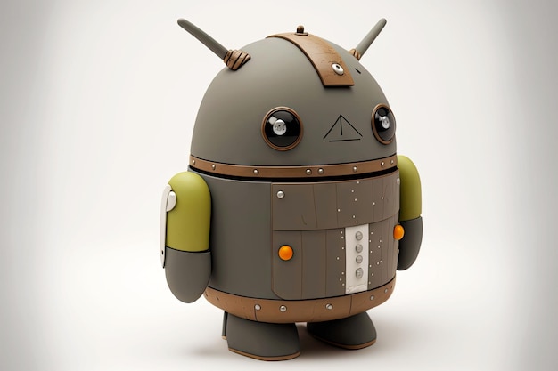 Hermoso robot androide pintado aspira androide se encuentra sobre fondo gris claro generativo ai