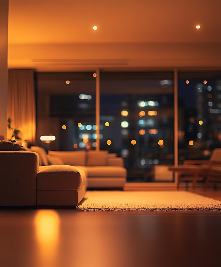 Hermoso salón moderno Interior con muebles modelo de marco carteles pared 3d Rendering