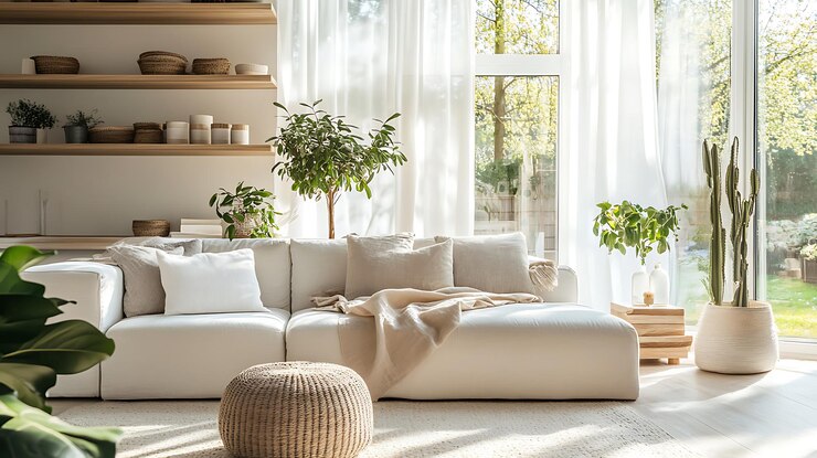 Hermoso salón moderno Interior con muebles modelo de marco carteles pared 3d Rendering