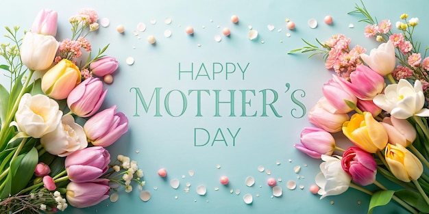 Un hermoso saludo por el Día de la Madre con un ramo de flores y un fondo