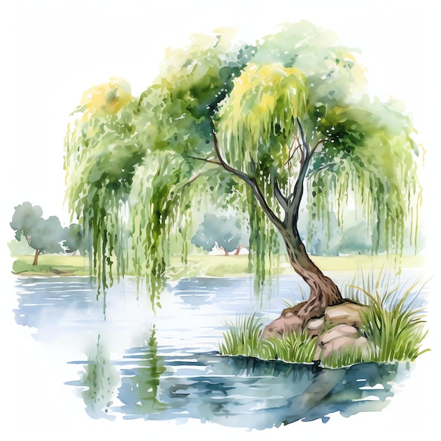 hermoso sauce llorón Lily Pond clipart ilustración