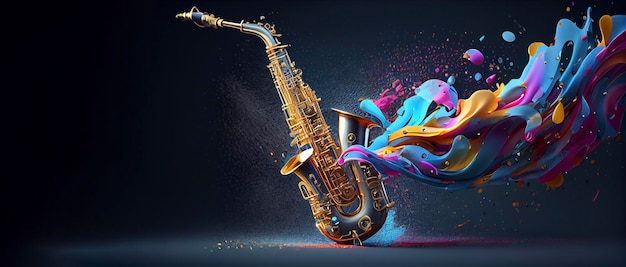 hermoso saxofón con textura de salpicadura mágica para el festival de pancartas musicales