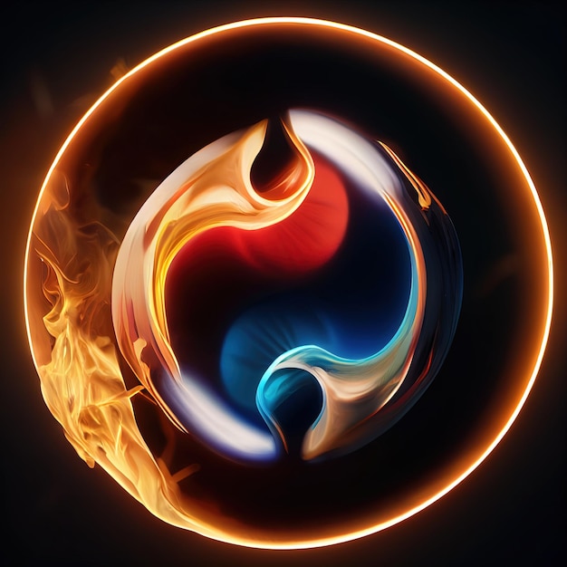 Hermoso símbolo de yin y yang en fuego y hielo