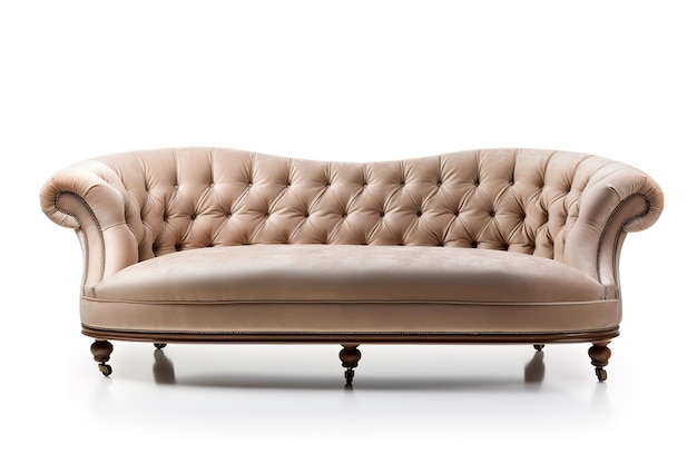 hermoso sofá beige de lujo aislado sobre fondo blanco