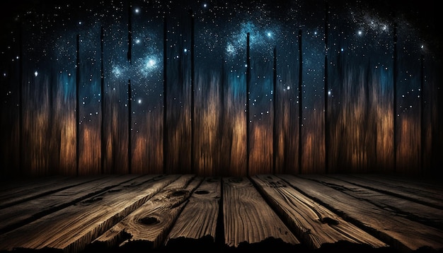 Foto hermoso tablón de madera cielo estrelladoia generativa