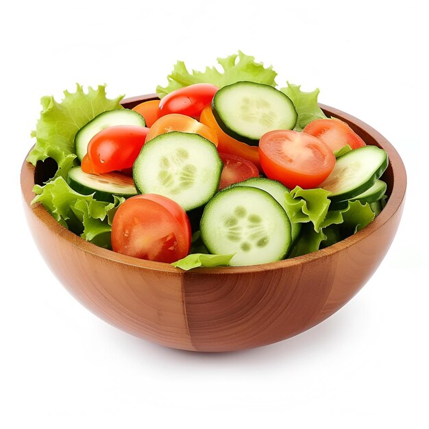 Un hermoso tazón de ensalada verde y saludable aislado sobre un fondo blanco